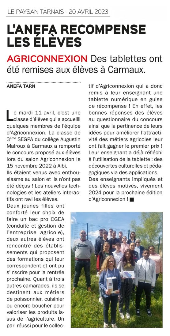 Agriconnexion : concours des collégiens - 2e édition - Le Paysan tarnais